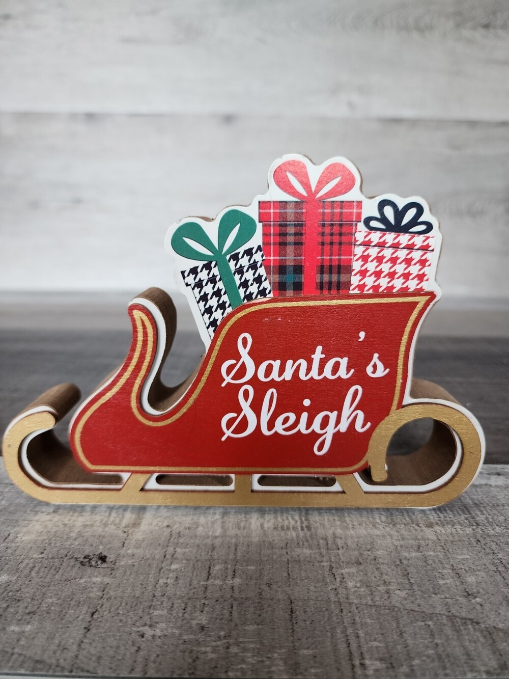 New Wooden Sleigh Shelf Sitter Painted "Santa's Sleigh" Christmas 5 x 6 inch